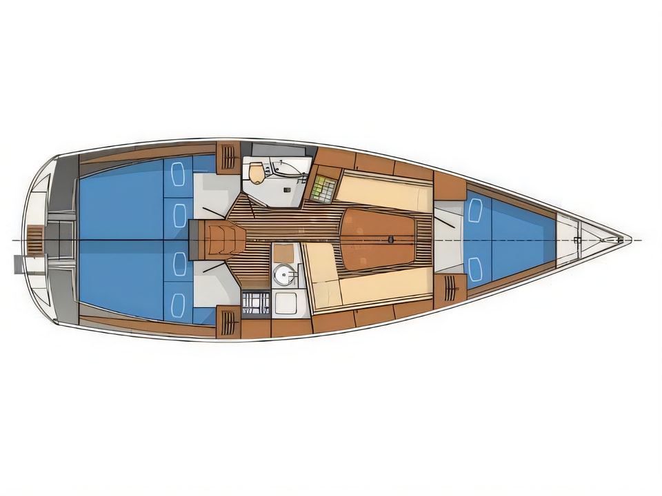 Layout of Delphia 37 sail boat with 3 cabins Croatia yacht charter