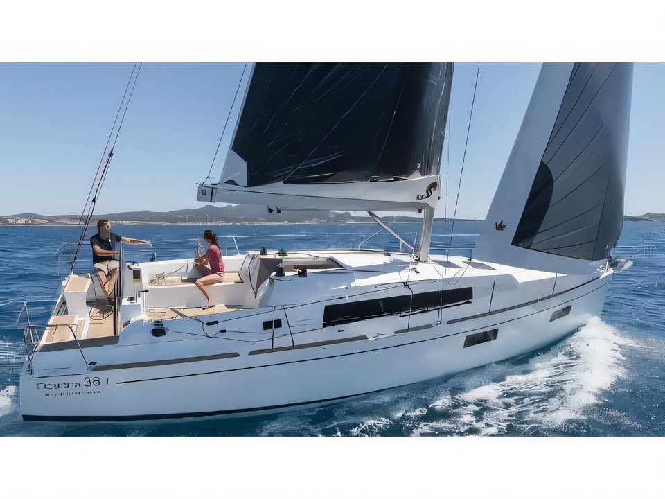 Exterior overview of Oceanis 38.1 sail boat for charter from Krk Marina Punat in the Istria / Kvarner sailing area Croatia