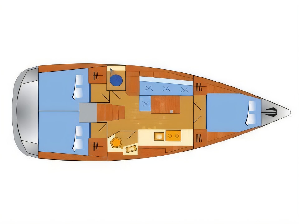 Layout of Oceanis 38.1 sail boat with 3 cabins Croatia yacht charter