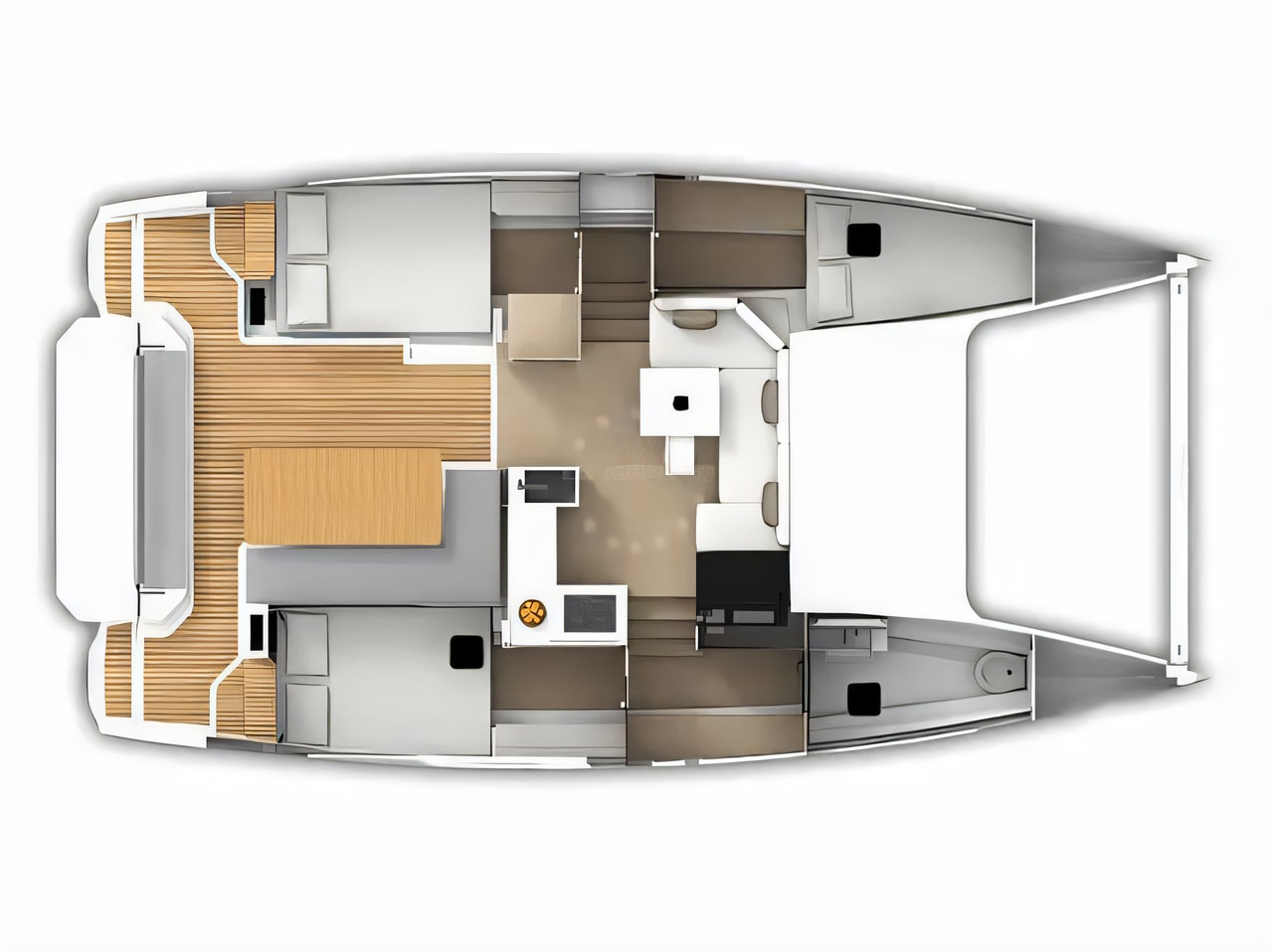 Interior of Aventura 34 catamaran with 3 cabins Croatia yacht charter