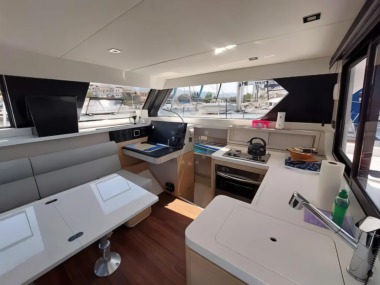 Layout of Aventura 34 catamaran with 3 cabins Croatia yacht charter