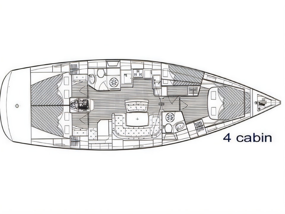 Layout of Bavaria 46 Cruiser sail boat with 4 cabins Croatia yacht charter