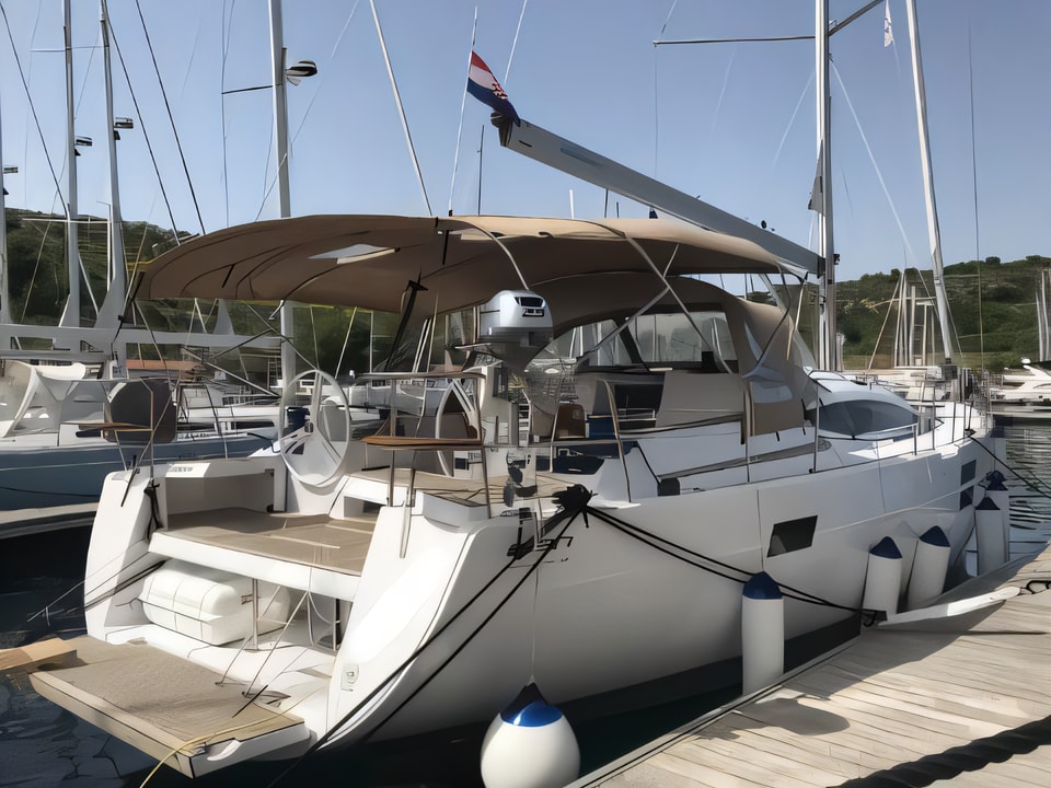 Exterior overview of Elan 50 Impression sail boat for charter from Primosten Marina Kremik in the Sibenik sailing area Croatia