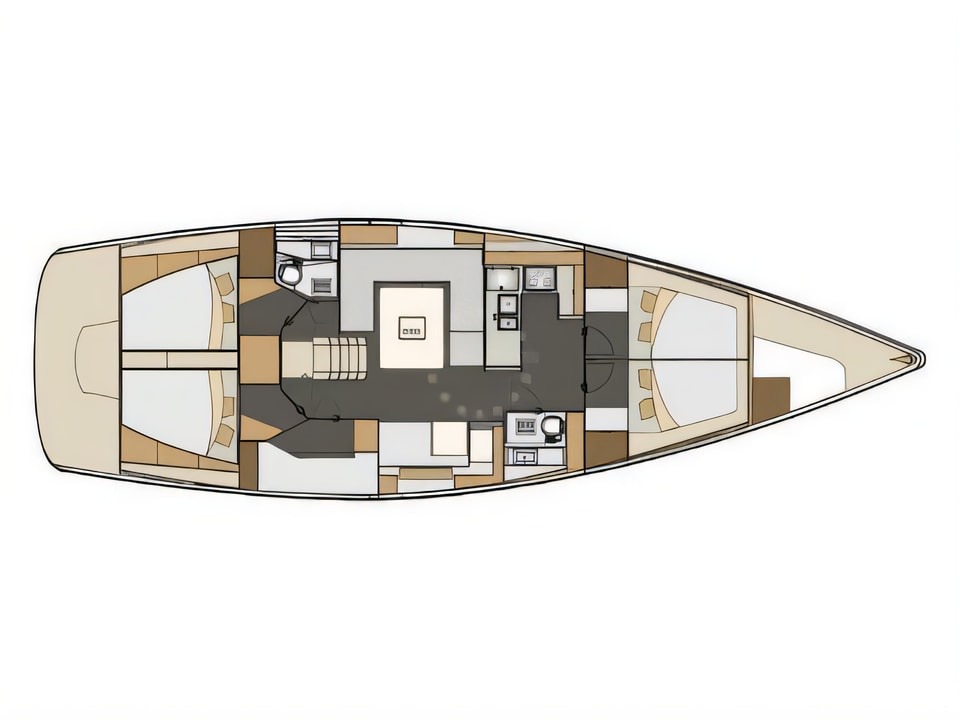 Layout of Elan 50 Impression sail boat with 5 cabins Croatia yacht charter