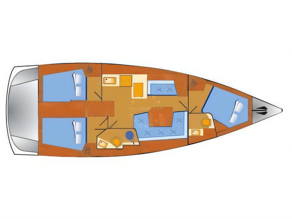 Layout of Oceanis 41.1 sail boat with 3 cabins Croatia yacht charter