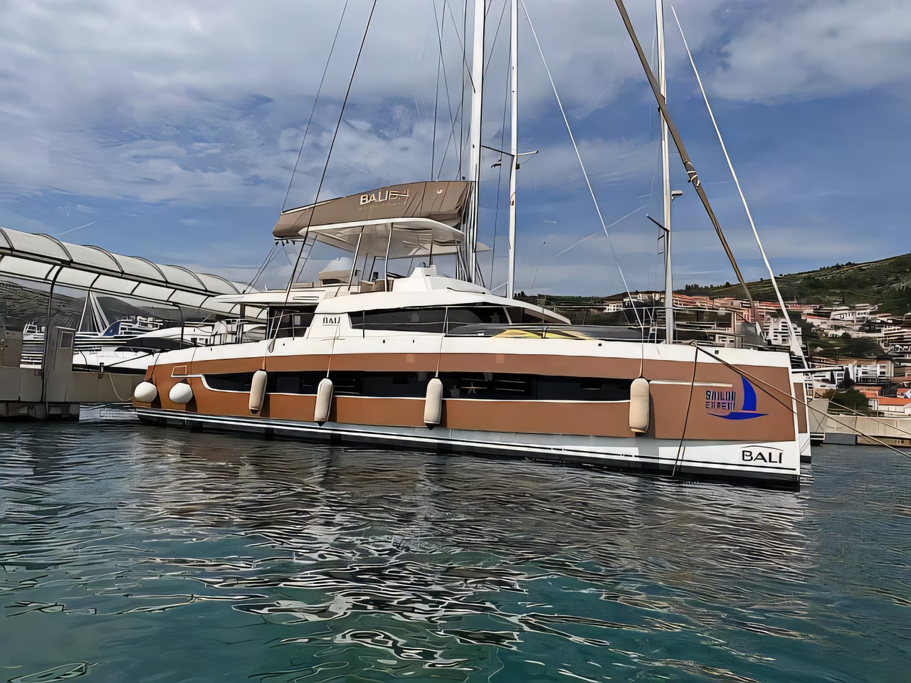 Exterior overview of Bali 5.4 catamaran for charter from Dubrovnik Marina Frapa in the Dubrovnik sailing area Croatia