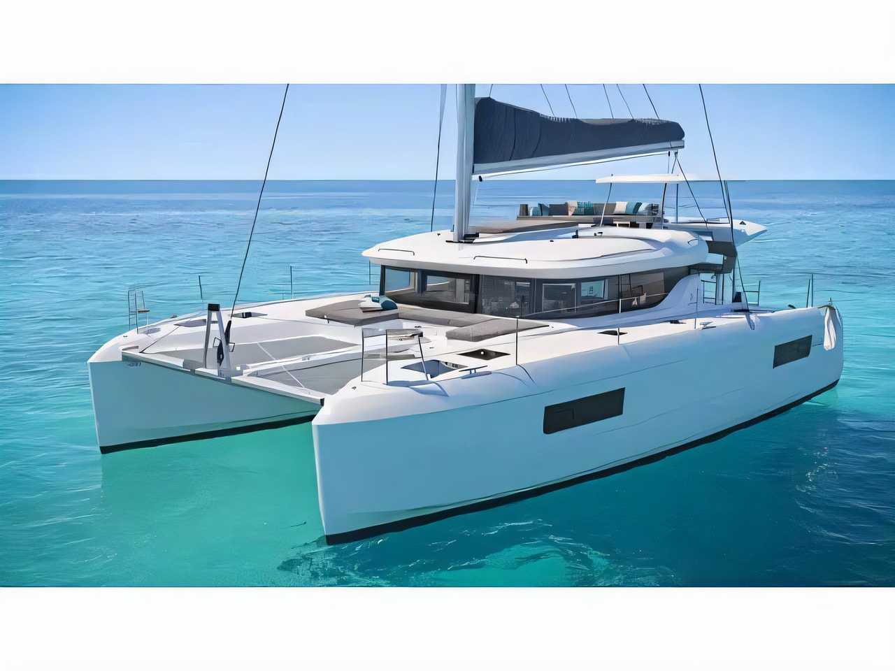 Exterior overview of Lagoon 43 catamaran for charter from Sukosan Marina Dalmacija in the Zadar sailing area Croatia