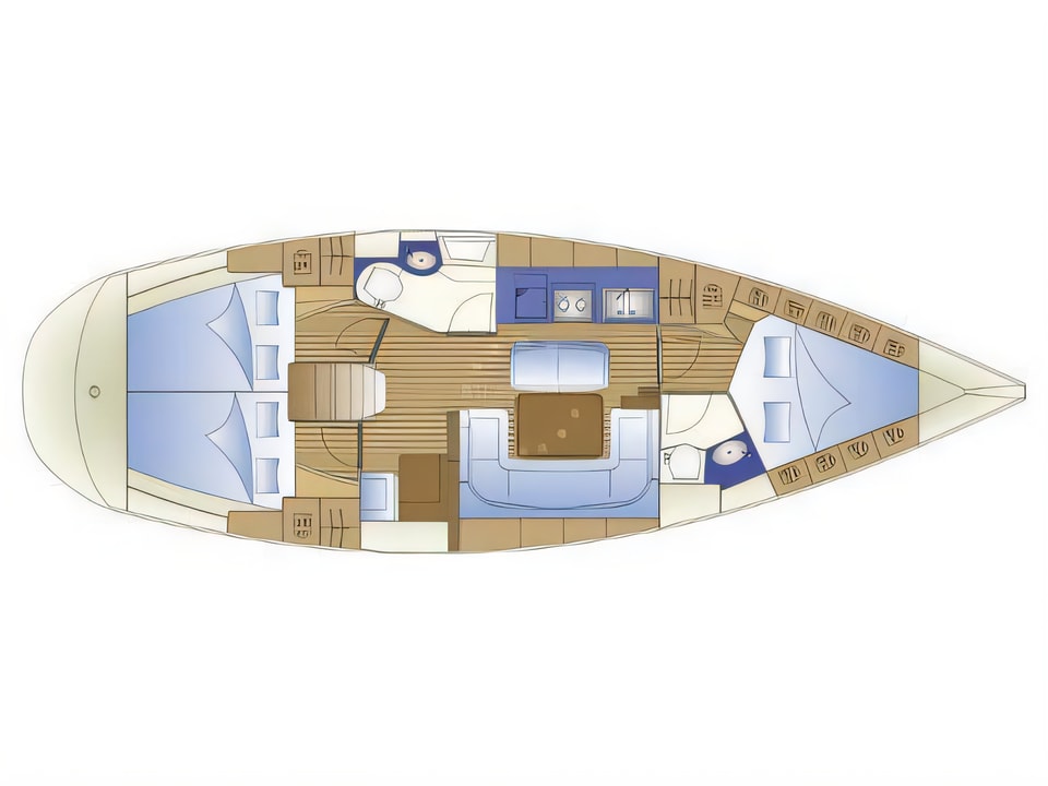 Layout of Bavaria 41 sail boat with 3 cabins Croatia yacht charter