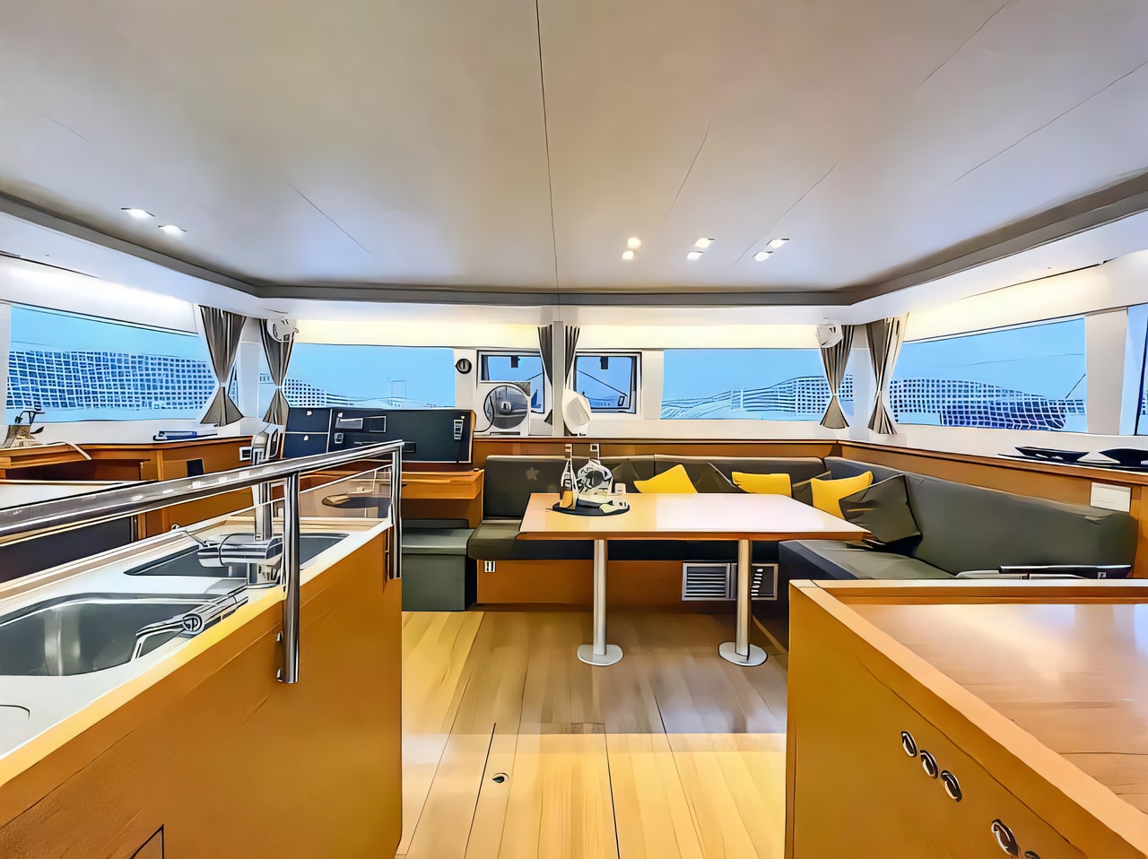 Layout of Lagoon 450 Fly catamaran with 4 cabins Croatia yacht charter