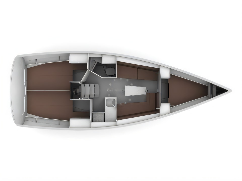 Layout of Bavaria 34 Cruiser sail boat with 3 cabins Croatia yacht charter