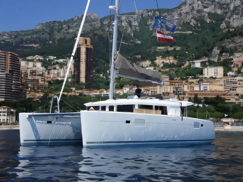 Exterior overview of Lagoon 450 catamaran for charter from Sibenik Marina Mandalina in the Sibenik sailing area Croatia