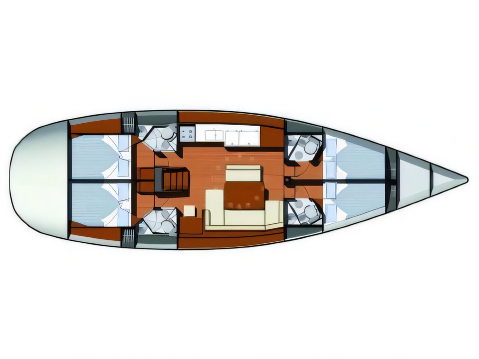 Layout of Sun Odyssey 49i sail boat with 4 cabins Croatia yacht charter