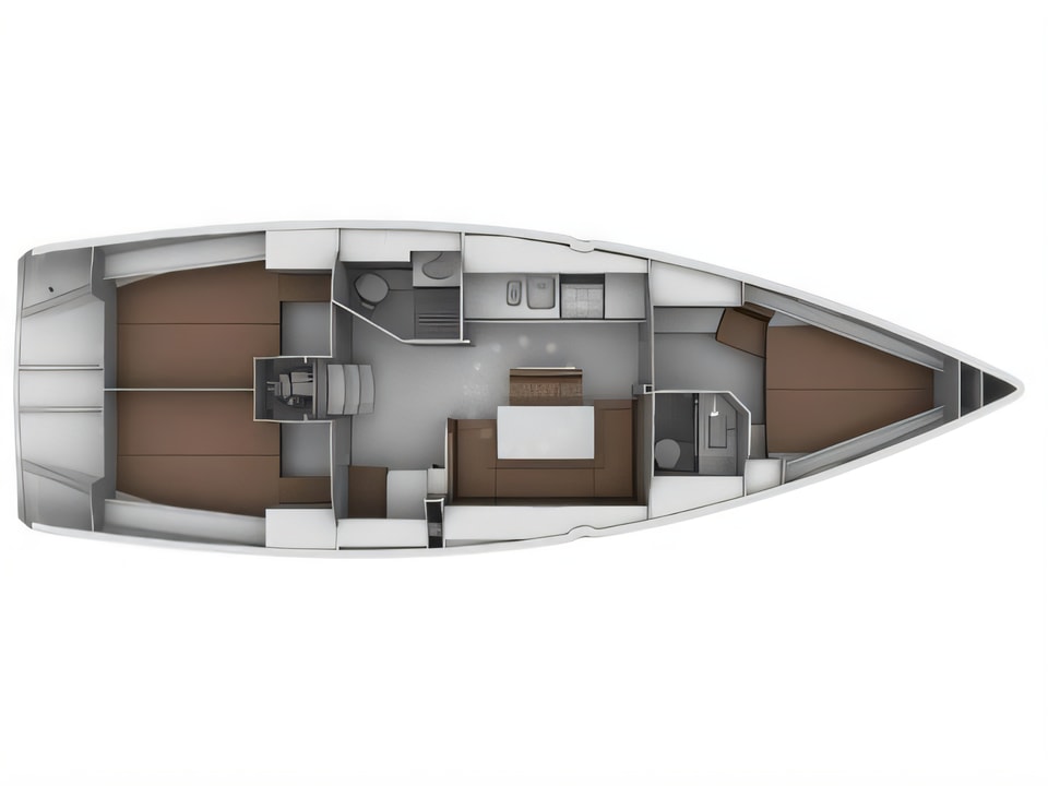 Layout of Bavaria Cruiser 40 sail boat with 3 cabins Croatia yacht charter