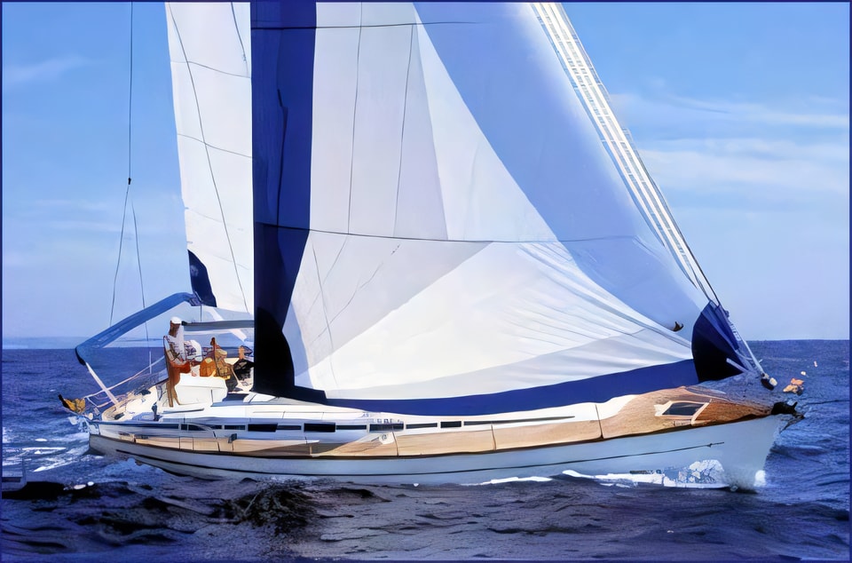 Exterior overview of Bavaria 44 sail boat for charter from Zadar Marina Borik in the Zadar sailing area Croatia