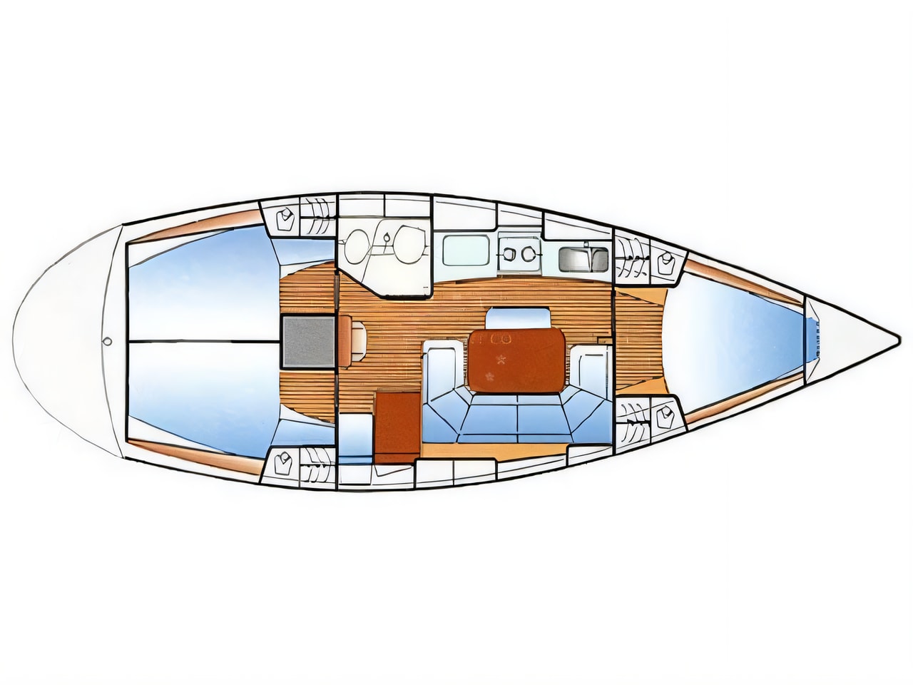 Interior of Bavaria 36 Holiday sail boat with 3 cabins Croatia yacht charter