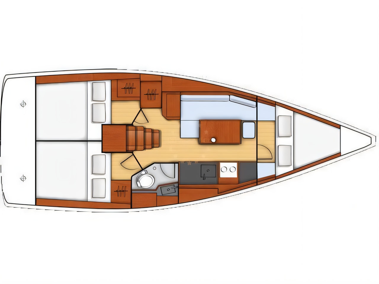 Interior of Oceanis 35 sail boat with 3 cabins Croatia yacht charter