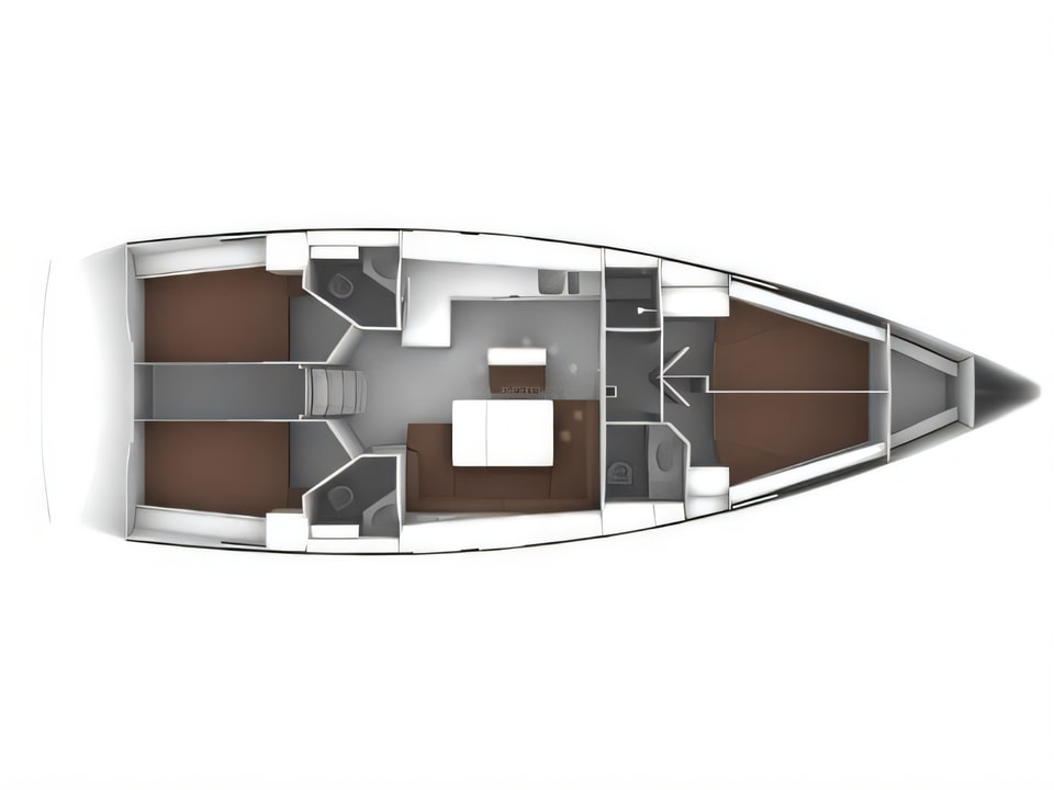 Layout of Bavaria Cruiser 46 sail boat with 4 cabins Croatia yacht charter