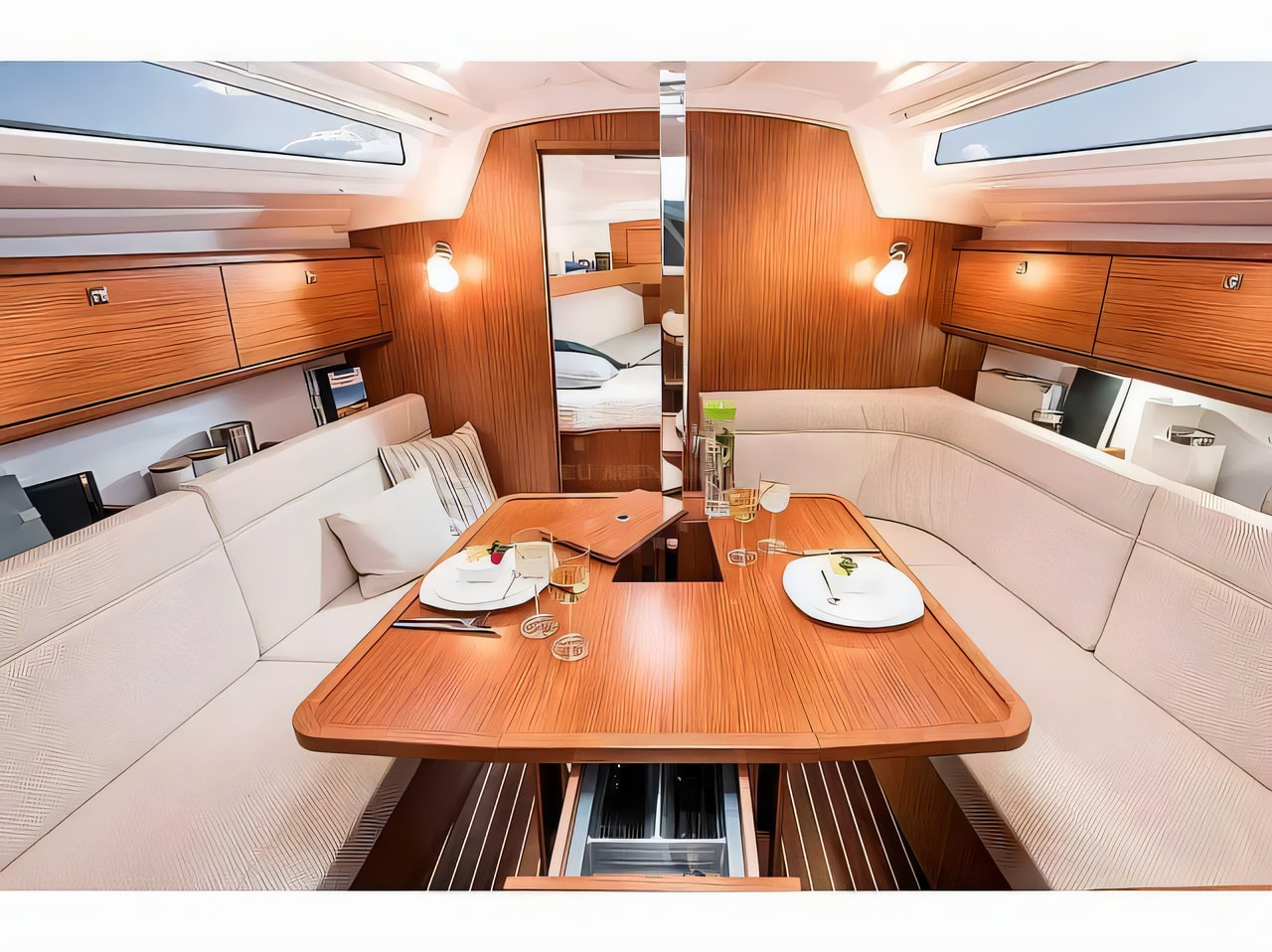 Layout of Bavaria Cruiser 34 sail boat with 3 cabins Croatia yacht charter