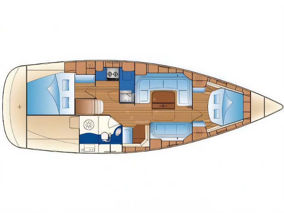 Layout of Bavaria 34 C sail boat with 2 cabins Croatia yacht charter