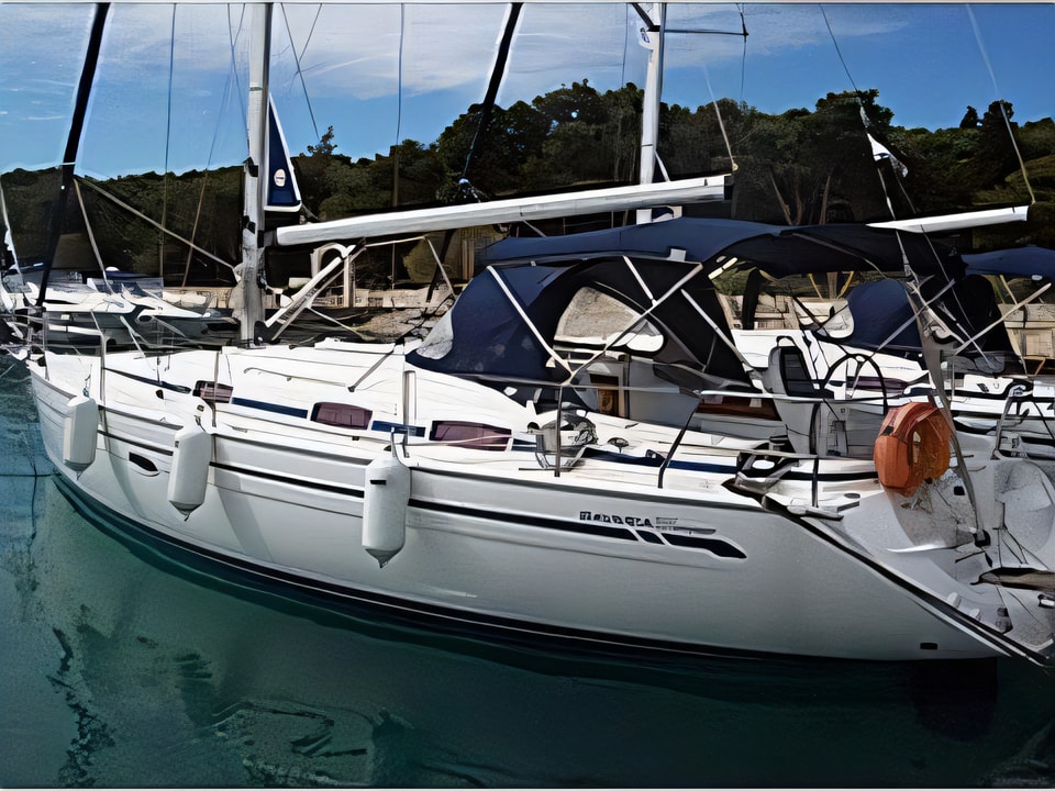 Exterior overview of Bavaria 37 C sail boat for charter from Rogoznica Marina Frapa in the Sibenik sailing area Croatia