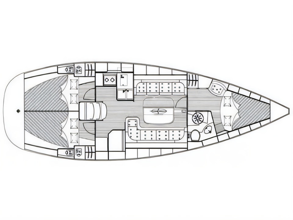Layout of Bavaria 37 C sail boat with 3 cabins Croatia yacht charter