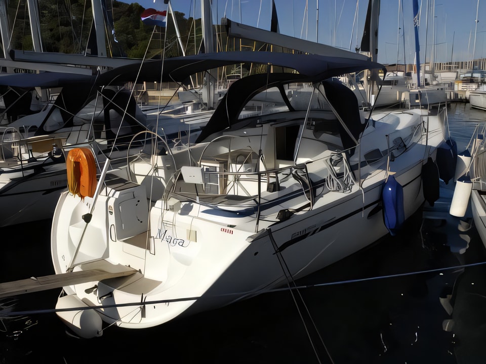 Exterior overview of Bavaria 42 C sail boat for charter from Rogoznica Marina Frapa in the Sibenik sailing area Croatia