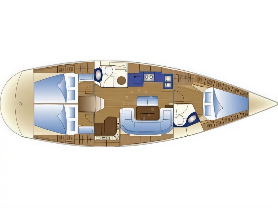 Layout of Bavaria 42 C sail boat with 3 cabins Croatia yacht charter