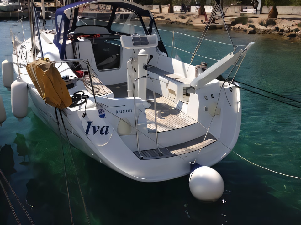 Exterior overview of Sun Odyssey 32i sail boat for charter from Rogoznica Marina Frapa in the Sibenik sailing area Croatia