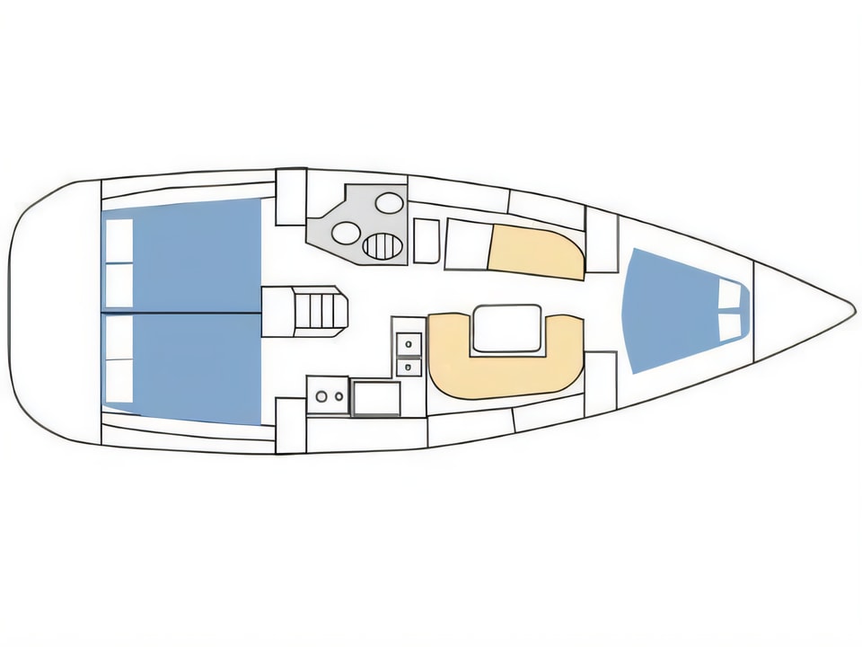 Layout of Sun Odyssey 36i sail boat with 3 cabins Croatia yacht charter
