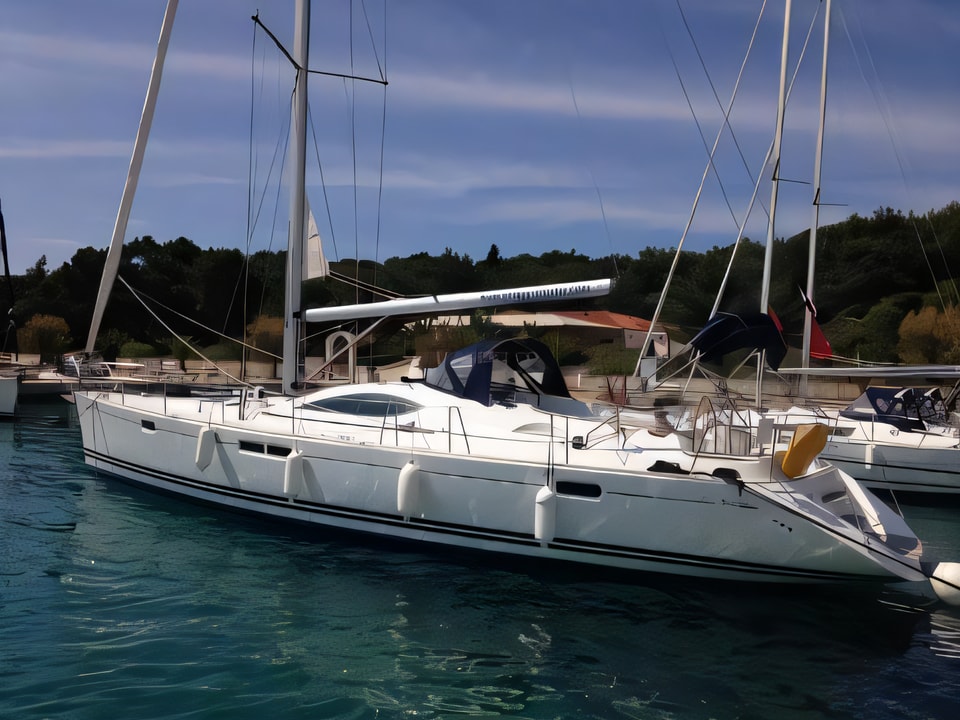 Exterior overview of Sun Odyssey 54DS sail boat for charter from Rogoznica Marina Frapa in the Sibenik sailing area Croatia