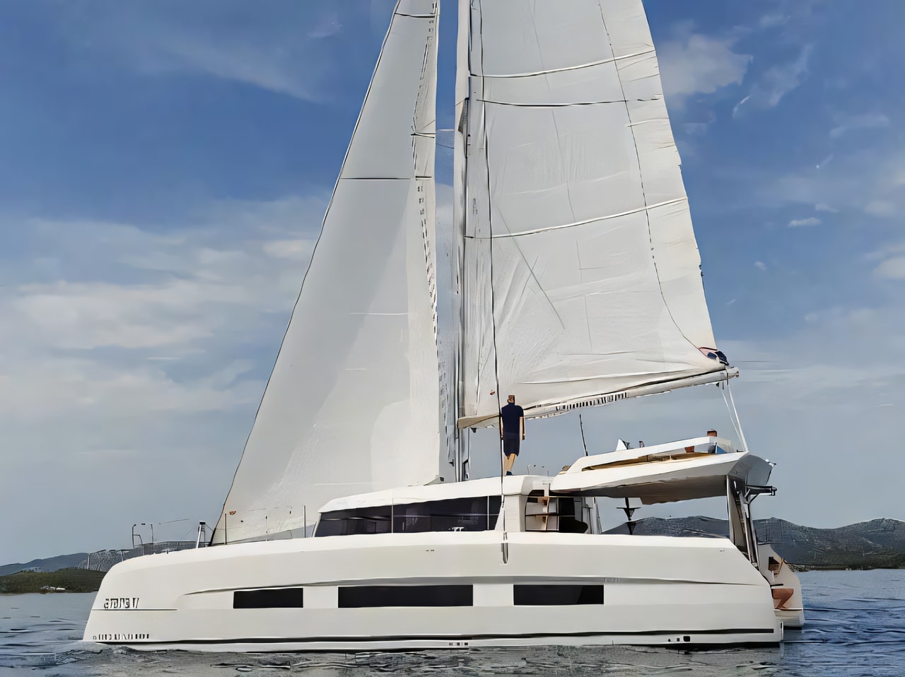 Exterior overview of Dufour Catamaran 48 catamaran for charter from Pirovac in the Sibenik sailing area Croatia