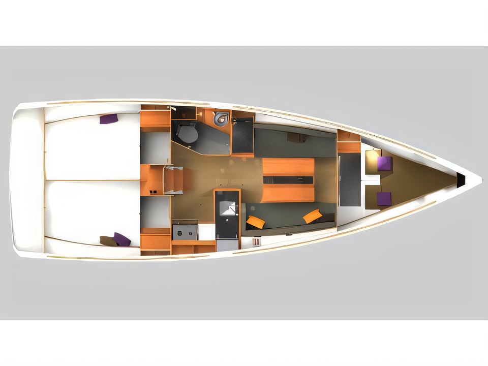 Sun Odyssey 349 yacht layout 3 cabins Croatia charter
