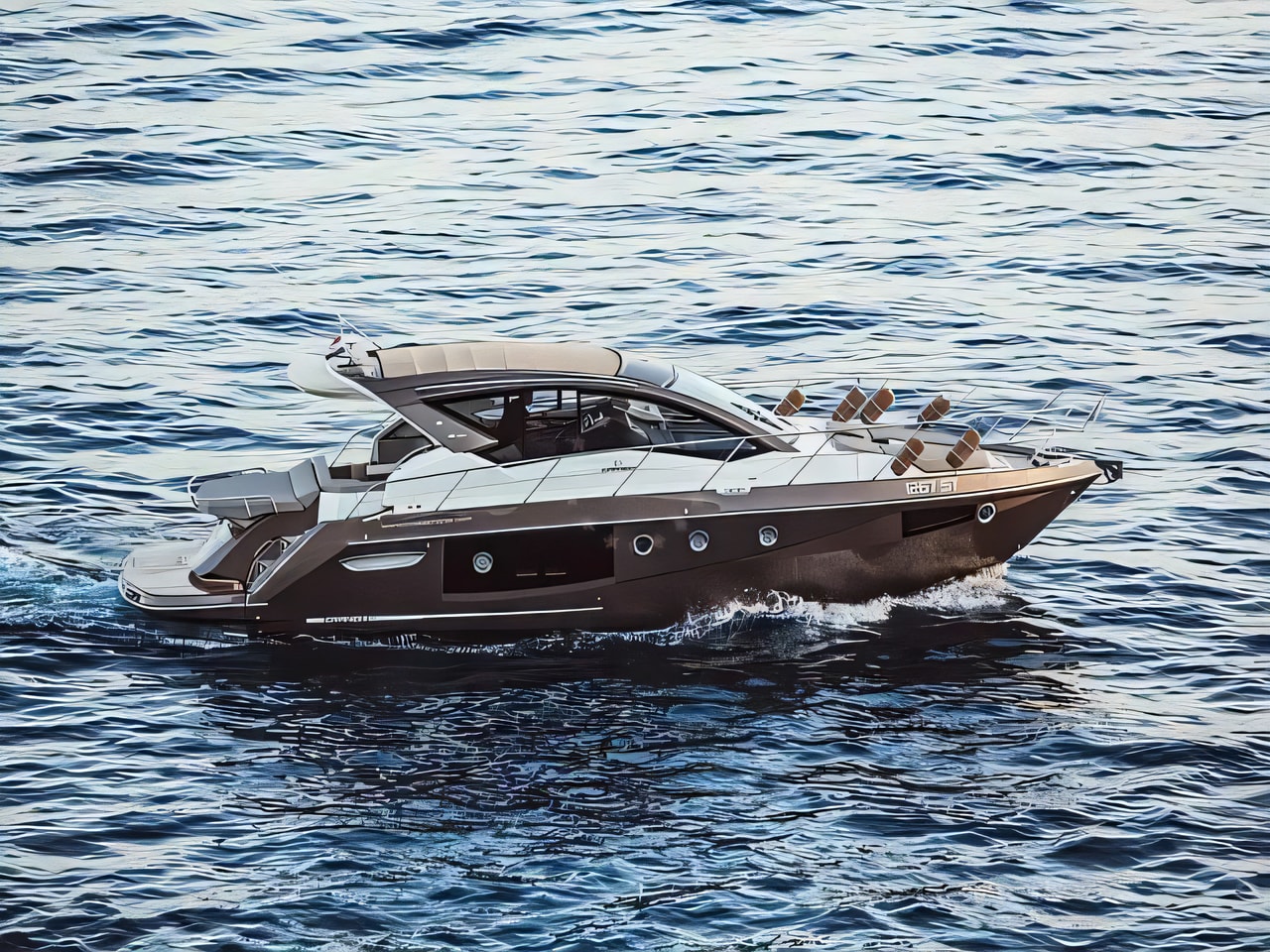 Exterior overview of Cranchi M44 HT motor boat for charter from Podstrana Marina Lav in the Split sailing area Croatia