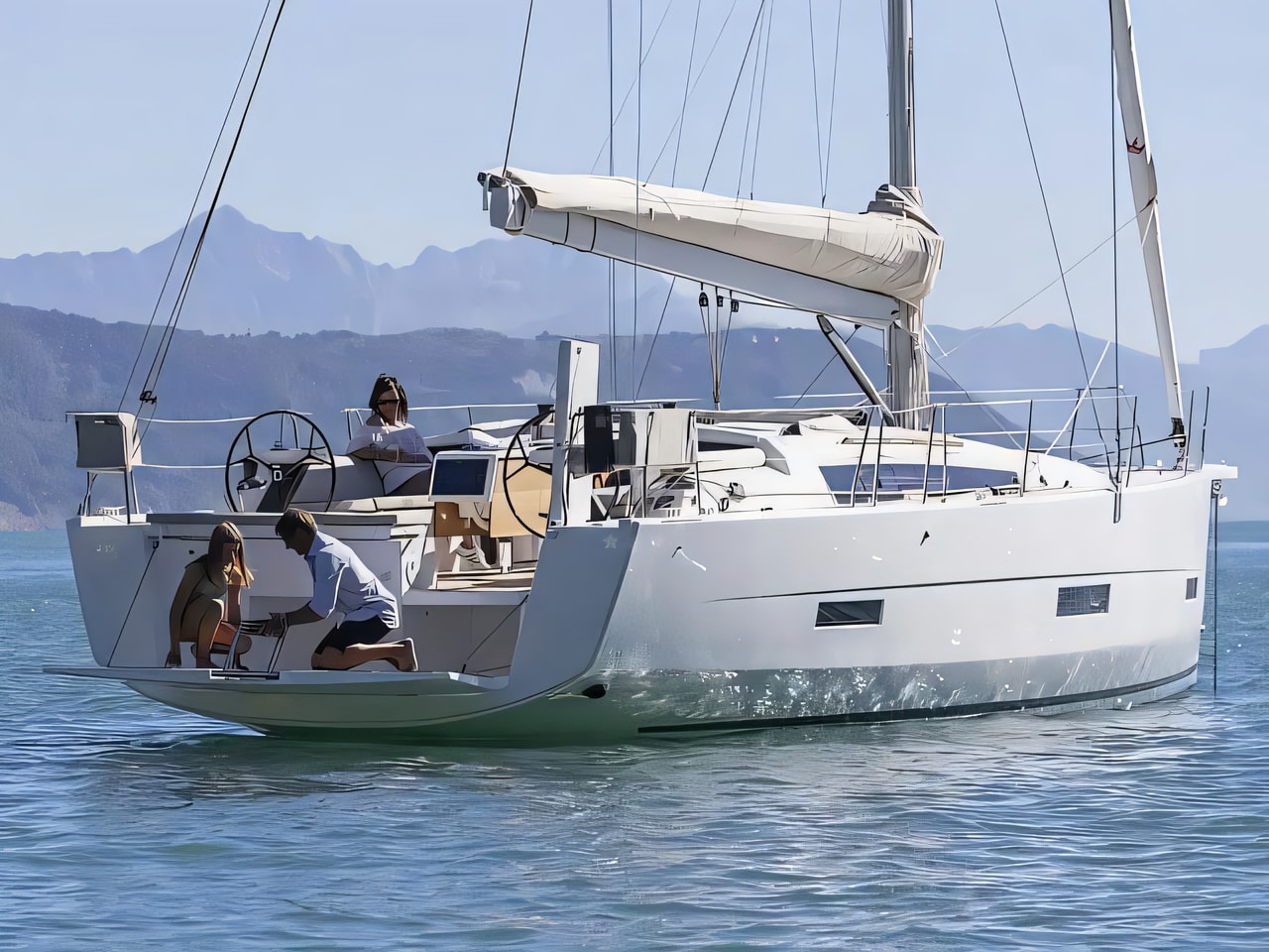 Exterior overview of Dufour 430 Grand Large sail boat for charter from Pula Tehnomont Marina Veruda in the Istria / Kvarner sailing area Croatia