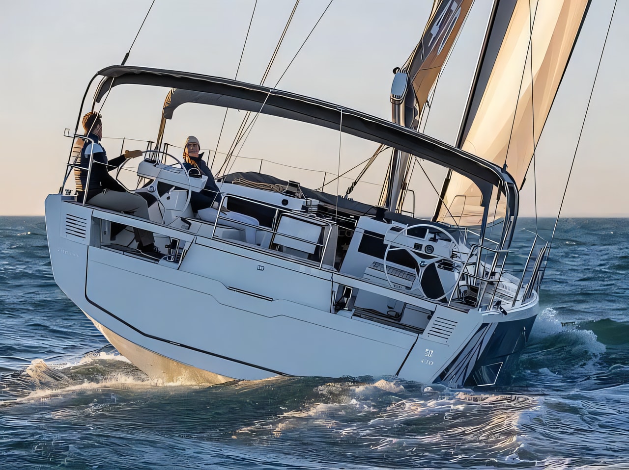 Exterior overview of Dufour 470 Grand Large sail boat for charter from Pula Tehnomont Marina Veruda in the Istria / Kvarner sailing area Croatia