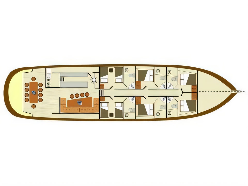 Layout of Gulet gulet or cruiser with 5 cabins Croatia yacht charter