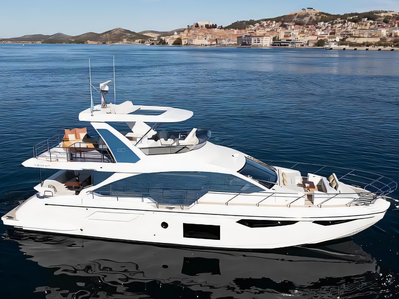 Exterior overview of Azimut 60 Fly motoryacht for charter from Sibenik Marina Mandalina in the Sibenik sailing area Croatia