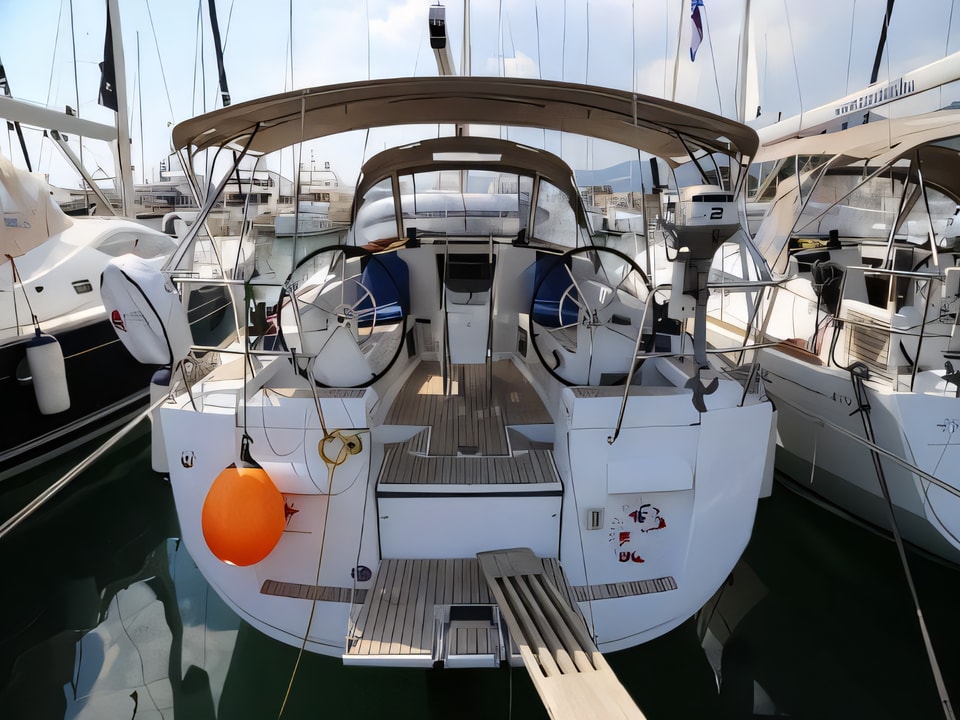 Exterior overview of Sun Odyssey 409 sail boat for charter from Kastela Gomilica Marina in the Sibenik sailing area Croatia