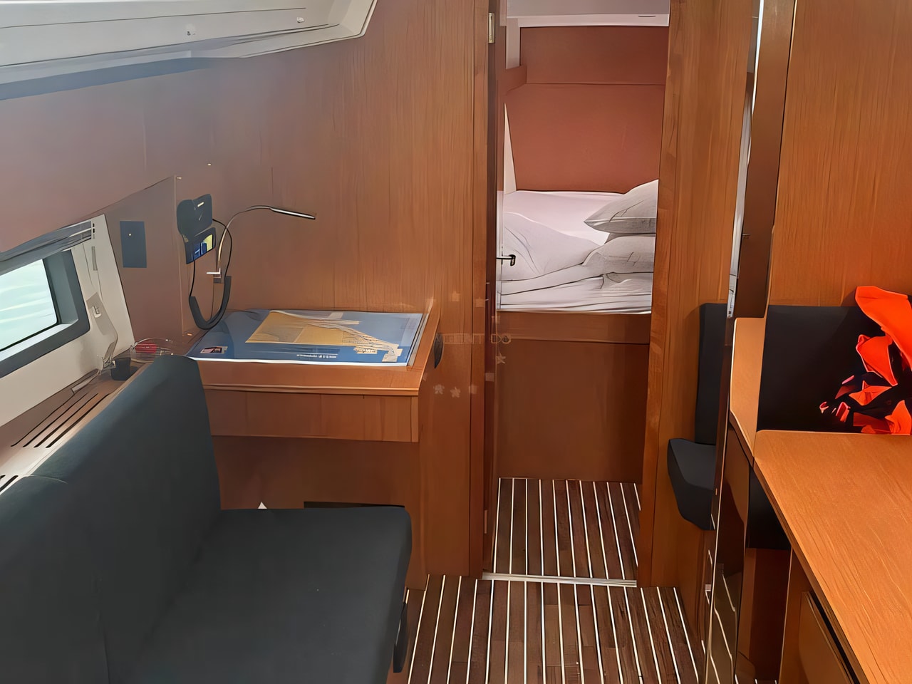Layout of Bavaria C 38 sail boat with 3 cabins Croatia yacht charter