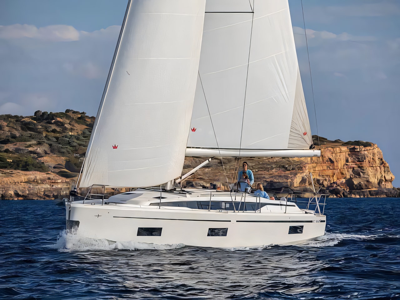 Exterior overview of Bavaria C 42 sail boat for charter from Sukosan Marina Dalmacija in the Kornati sailing area Croatia