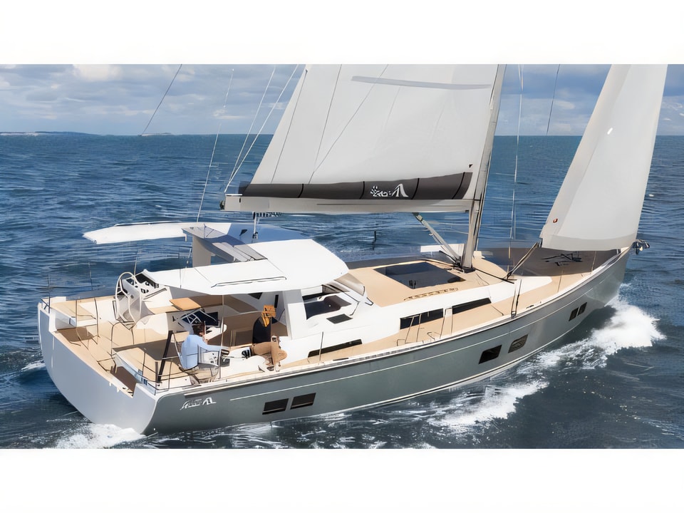 Exterior overview of Hanse 588 sail boat for charter from Krk Marina Punat in the Istria / Kvarner sailing area Croatia