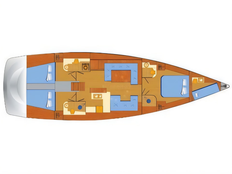 Layout of Hanse 588 sail boat with 3 cabins Croatia yacht charter