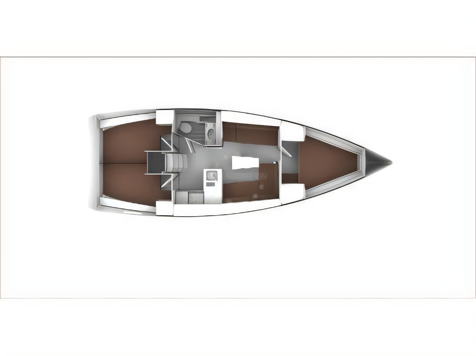 Layout of Bavaria Cruiser 37 sail boat with 3 cabins Croatia yacht charter