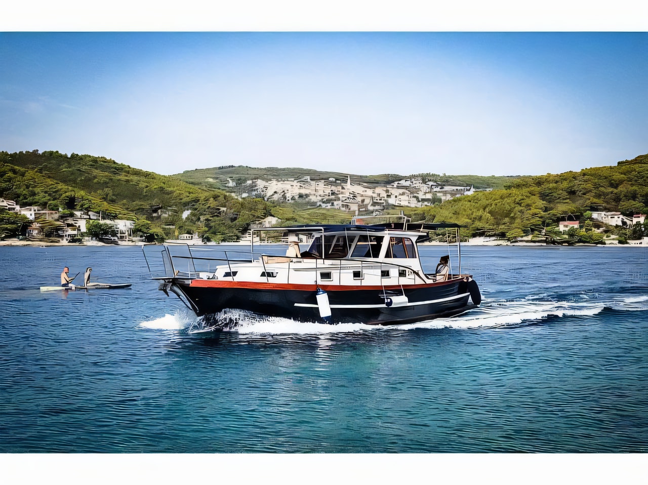 Exterior overview of Dalmatian boat motor boat for charter from Split Marina Zenta in the Split sailing area Croatia