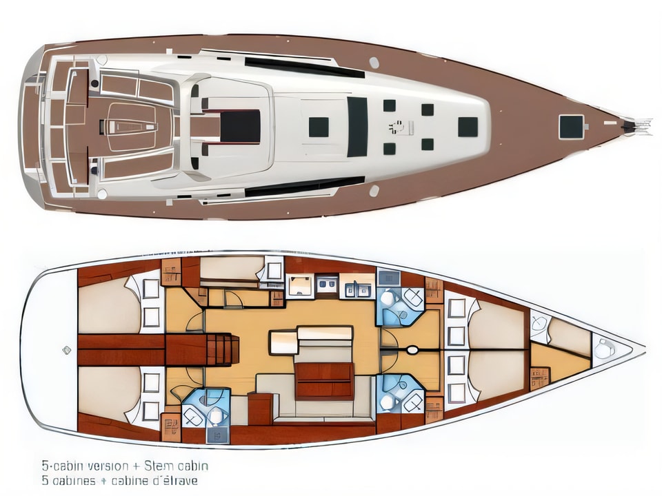 Layout of Oceanis 50 sail boat with 6 cabins Croatia yacht charter