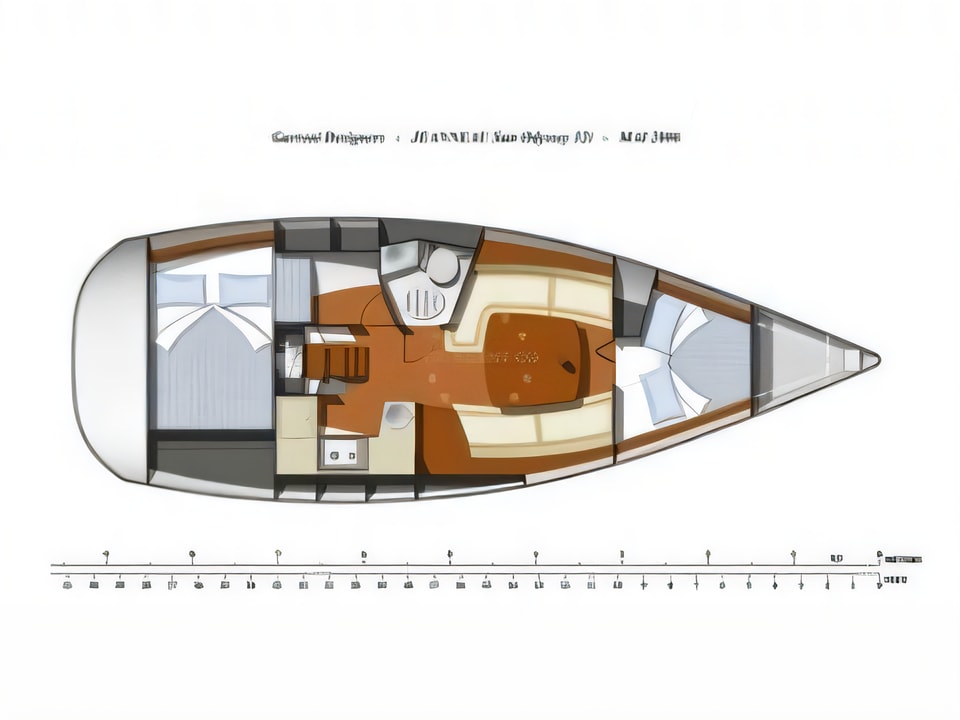 Layout of Sun Odyssey 32i sail boat with 2 cabins Croatia yacht charter