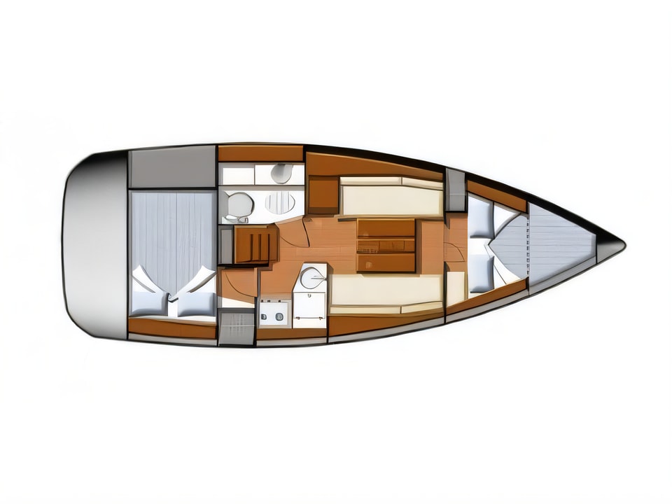 Layout of Sun Odyssey 30i sail boat with 2 cabins Croatia yacht charter