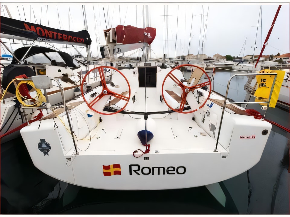 Exterior overview of Elan 350 sail boat for charter from Biograd Marina Kornati in the Kornati sailing area Croatia
