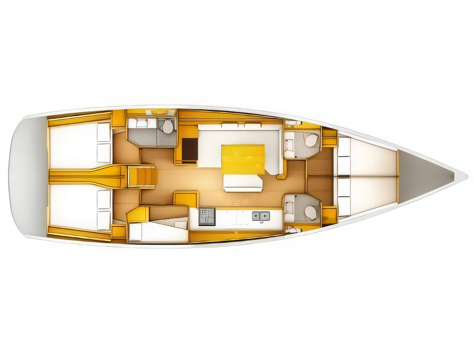 Layout of Sun Odyssey 509 sail boat with 5 cabins Croatia yacht charter