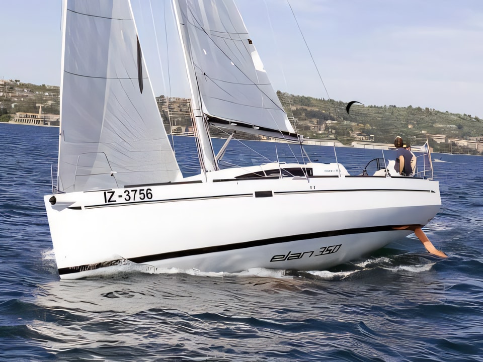 Exterior overview of Elan 350 sail boat for charter from Biograd Marina Kornati in the Kornati sailing area Croatia